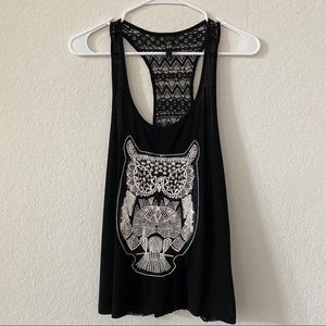 Owl black tank top
